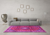 Machine Washable Persian Pink Traditional Rug, wshtr2808pnk