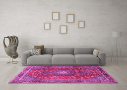 Machine Washable Persian Pink Traditional Rug in a Living Room, wshtr2808pnk