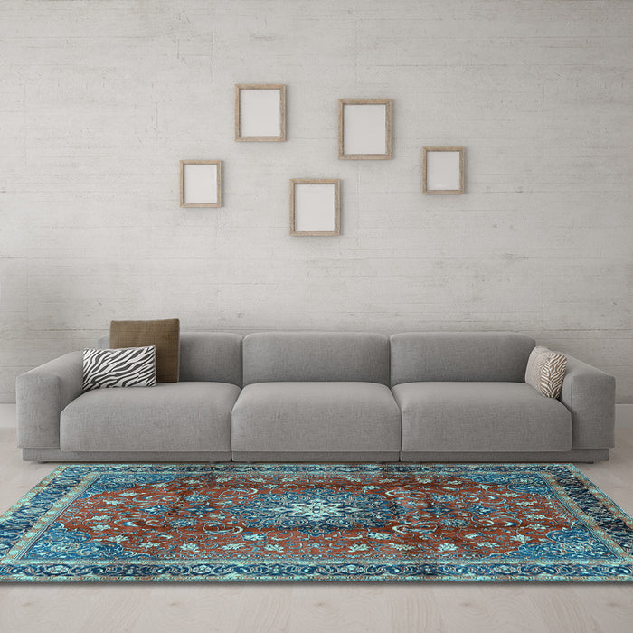 Machine Washable Persian Light Blue Traditional Rug in a Living Room, wshtr2808lblu