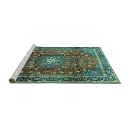 Sideview of Machine Washable Persian Turquoise Traditional Area Rugs, wshtr2808turq