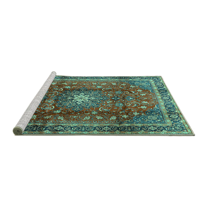 Sideview of Machine Washable Persian Turquoise Traditional Area Rugs, wshtr2808turq