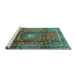 Sideview of Machine Washable Persian Turquoise Traditional Area Rugs, wshtr2808turq