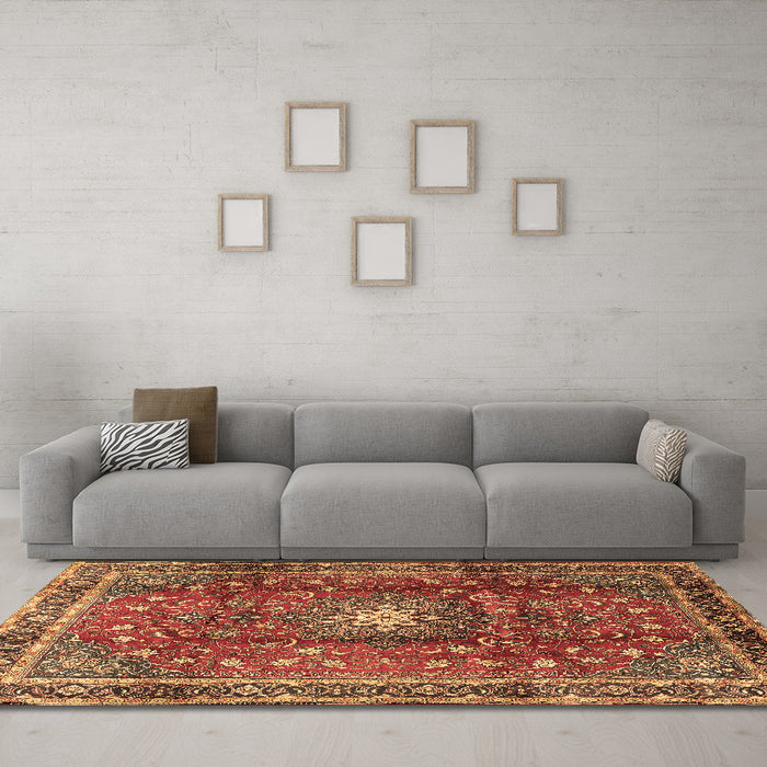 Machine Washable Persian Brown Traditional Rug in a Living Room,, wshtr2808brn