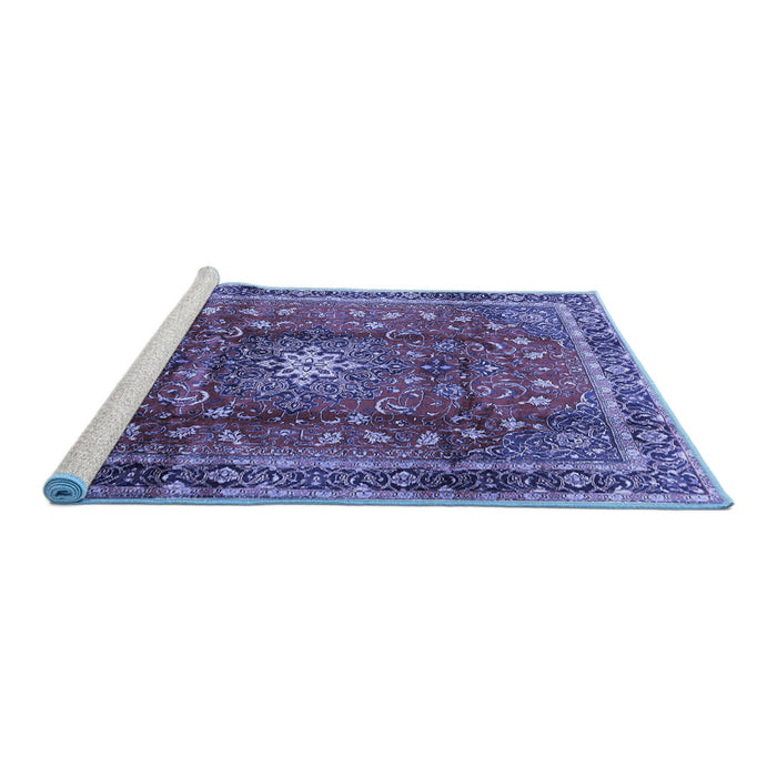 Sideview of Machine Washable Persian Blue Traditional Rug, wshtr2808blu