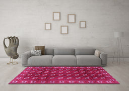 Machine Washable Persian Pink Traditional Rug in a Living Room, wshtr2809pnk