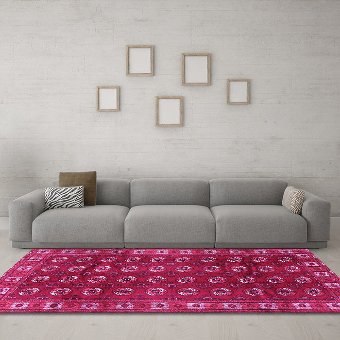 Machine Washable Persian Pink Traditional Rug in a Living Room, wshtr2809pnk