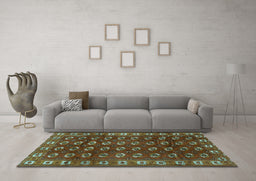 Machine Washable Persian Turquoise Traditional Area Rugs in a Living Room,, wshtr2809turq