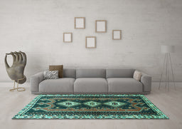 Machine Washable Persian Turquoise Traditional Area Rugs in a Living Room,, wshtr280turq