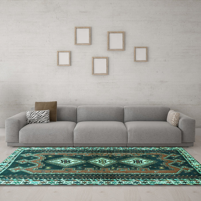 Machine Washable Persian Turquoise Traditional Area Rugs in a Living Room,, wshtr280turq
