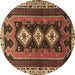 Round Machine Washable Persian Brown Traditional Rug, wshtr280brn