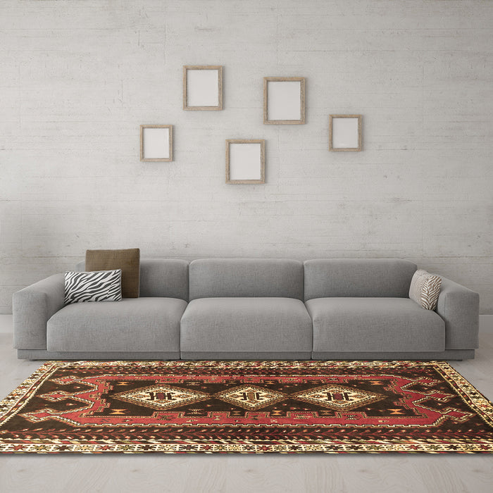 Machine Washable Persian Brown Traditional Rug in a Living Room,, wshtr280brn