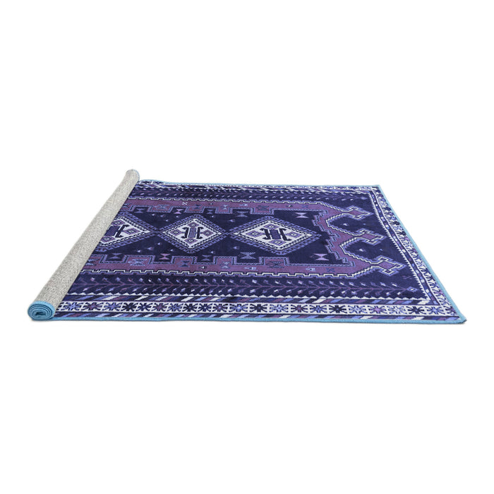 Sideview of Machine Washable Persian Blue Traditional Rug, wshtr280blu