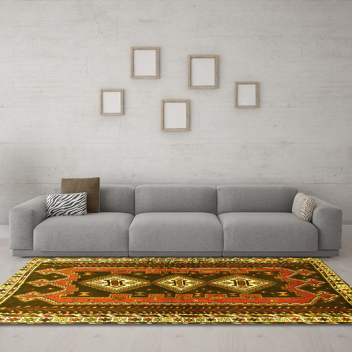 Machine Washable Persian Yellow Traditional Rug in a Living Room, wshtr280yw