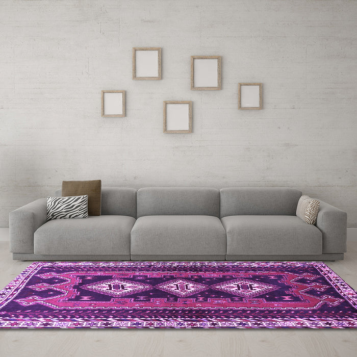 Machine Washable Persian Purple Traditional Area Rugs in a Living Room, wshtr280pur