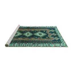 Sideview of Machine Washable Persian Turquoise Traditional Area Rugs, wshtr280turq