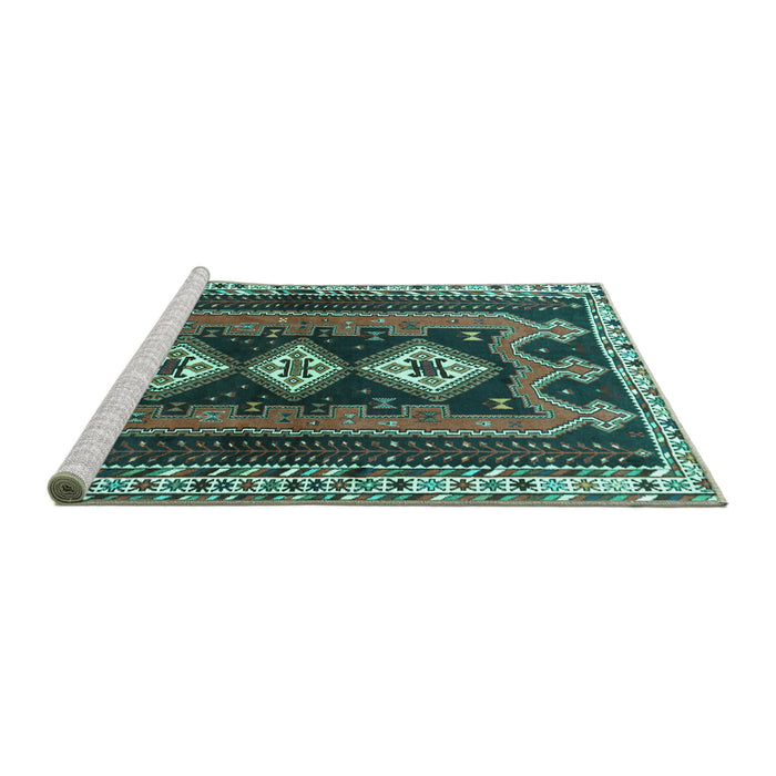Sideview of Machine Washable Persian Turquoise Traditional Area Rugs, wshtr280turq