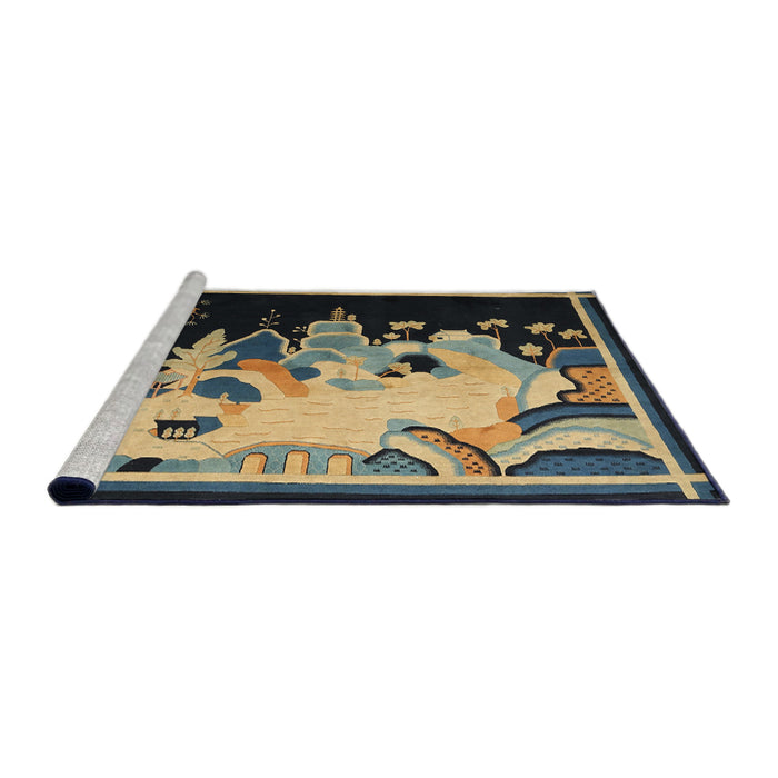 Sideview of Machine Washable Traditional Brass Green Rug, wshtr281