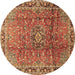 Round Machine Washable Persian Brown Traditional Rug, wshtr2810brn