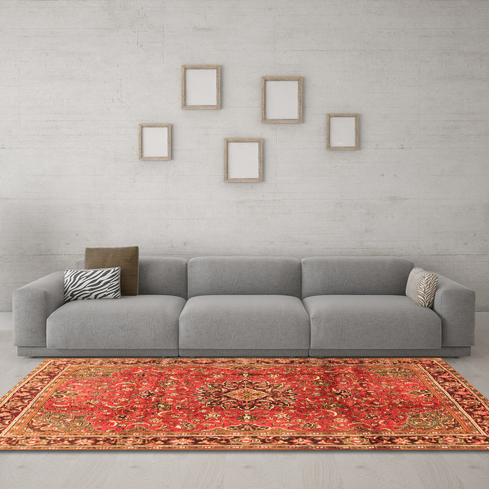 Machine Washable Persian Orange Traditional Area Rugs in a Living Room, wshtr2810org