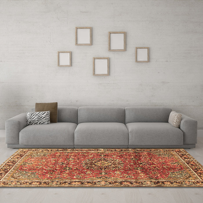 Machine Washable Persian Brown Traditional Rug in a Living Room,, wshtr2810brn