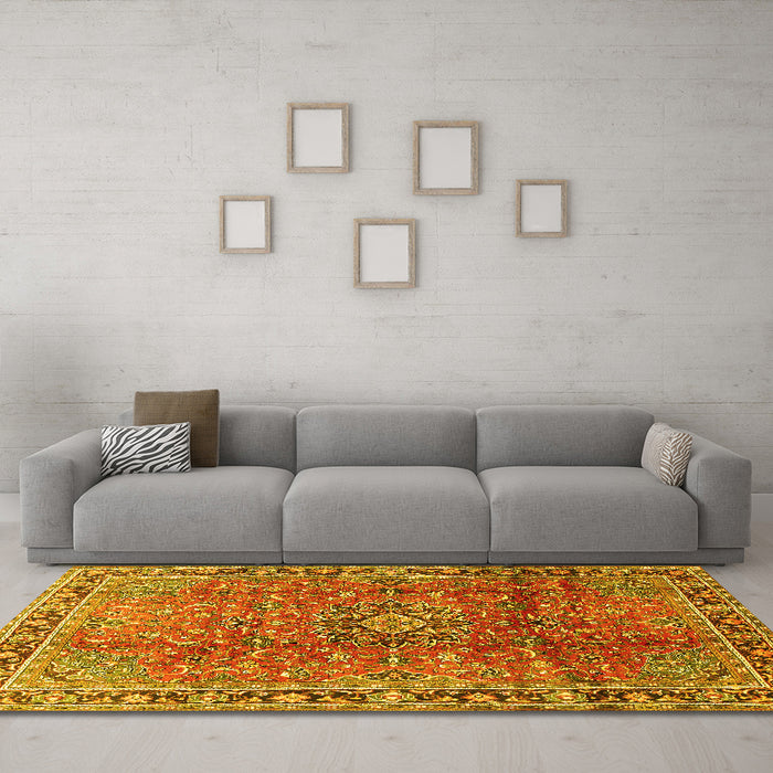 Machine Washable Persian Yellow Traditional Rug in a Living Room, wshtr2810yw