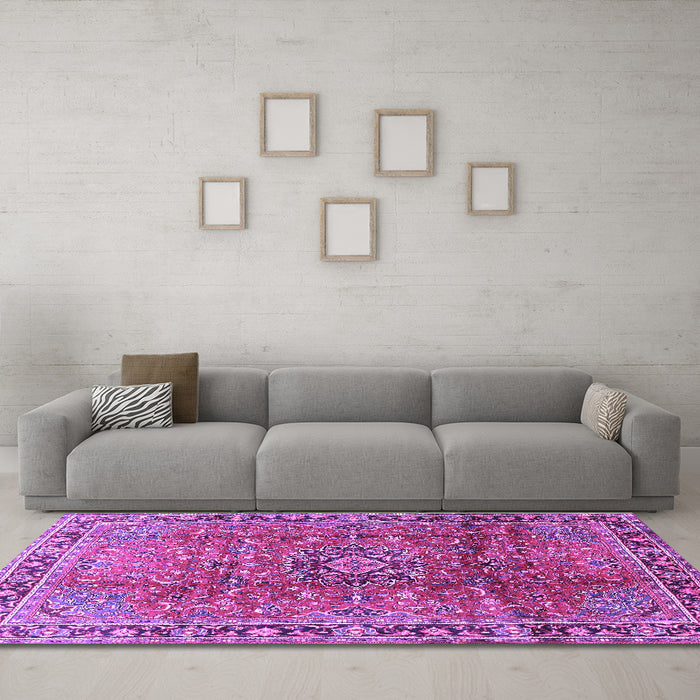 Machine Washable Persian Purple Traditional Area Rugs in a Living Room, wshtr2810pur