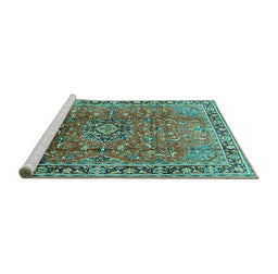 Sideview of Machine Washable Persian Turquoise Traditional Area Rugs, wshtr2810turq