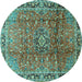 Round Machine Washable Persian Turquoise Traditional Area Rugs, wshtr2810turq