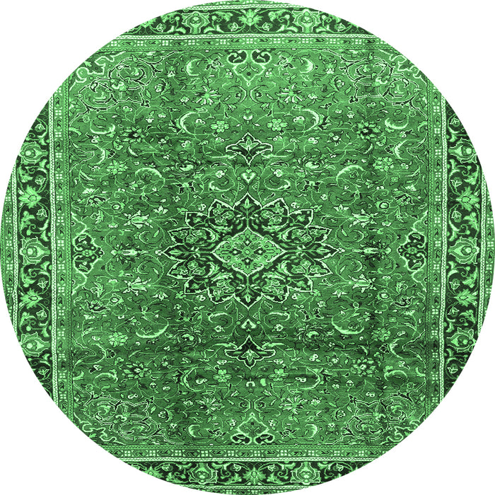 Round Persian Emerald Green Traditional Rug, tr2810emgrn