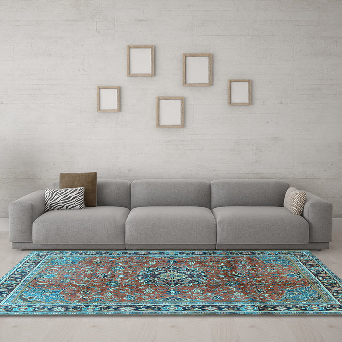 Machine Washable Persian Light Blue Traditional Rug in a Living Room, wshtr2810lblu