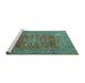 Sideview of Machine Washable Persian Turquoise Traditional Area Rugs, wshtr2811turq