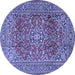 Round Machine Washable Persian Blue Traditional Rug, wshtr2811blu