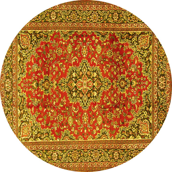Round Machine Washable Persian Yellow Traditional Rug, wshtr2811yw
