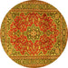 Round Machine Washable Persian Yellow Traditional Rug, wshtr2811yw