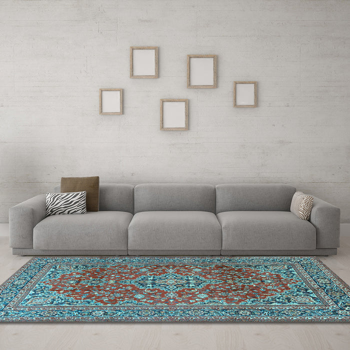 Machine Washable Persian Light Blue Traditional Rug in a Living Room, wshtr2811lblu