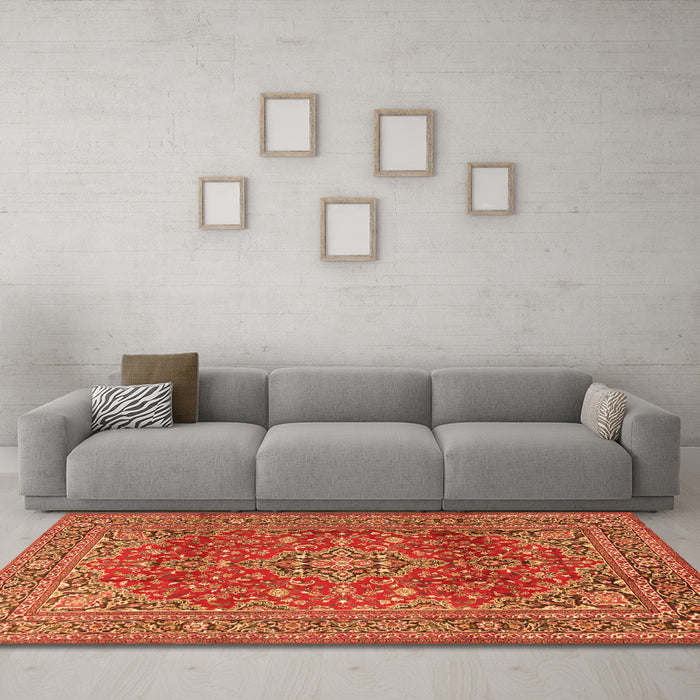 Machine Washable Persian Orange Traditional Area Rugs in a Living Room, wshtr2811org
