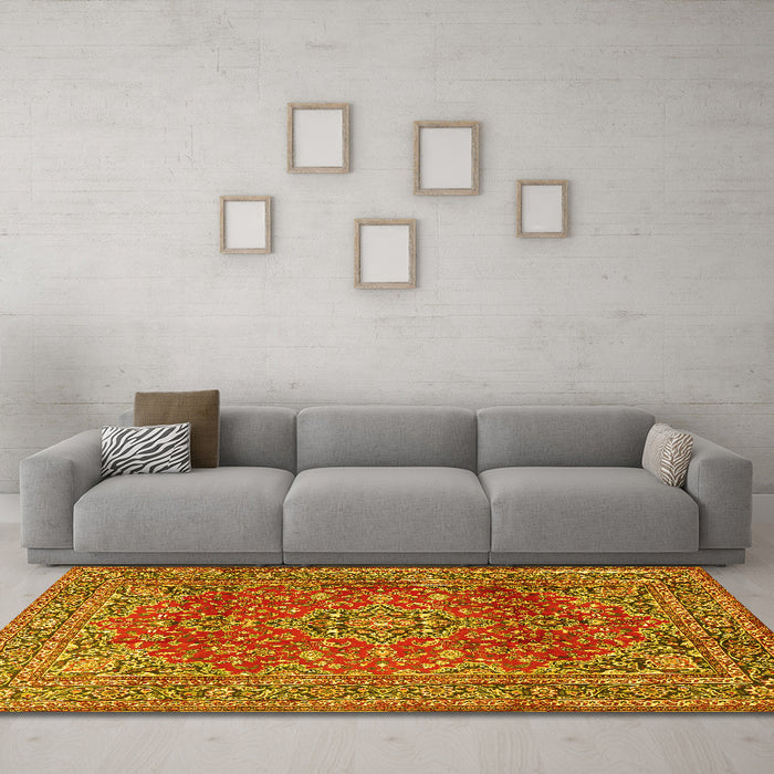 Machine Washable Persian Yellow Traditional Rug in a Living Room, wshtr2811yw