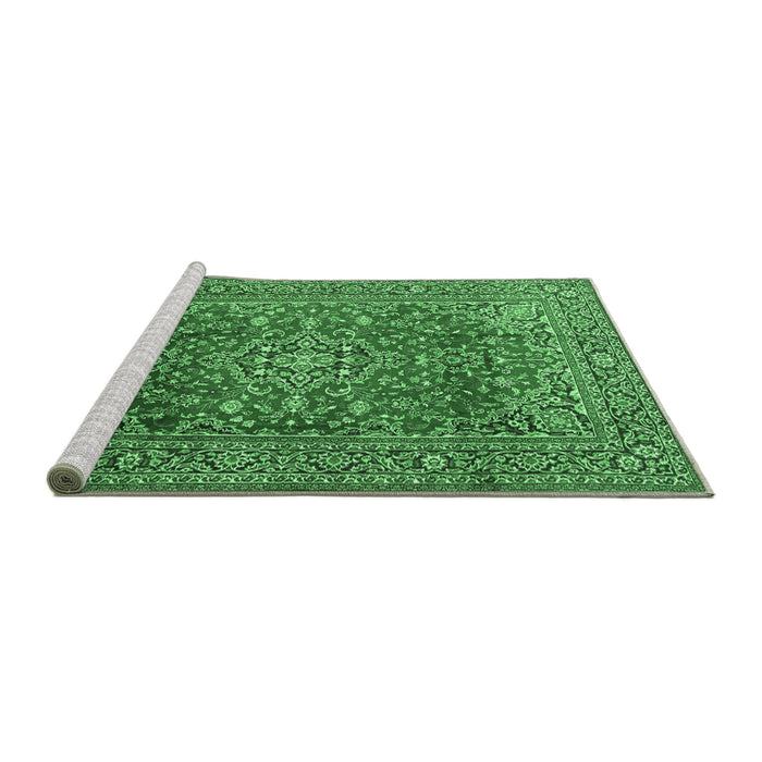 Sideview of Machine Washable Persian Emerald Green Traditional Area Rugs, wshtr2811emgrn