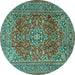 Round Machine Washable Persian Turquoise Traditional Area Rugs, wshtr2811turq