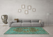 Machine Washable Persian Turquoise Traditional Area Rugs in a Living Room,, wshtr2811turq