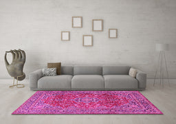 Machine Washable Persian Pink Traditional Rug in a Living Room, wshtr2811pnk