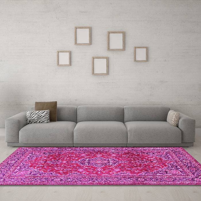 Machine Washable Persian Pink Traditional Rug in a Living Room, wshtr2811pnk