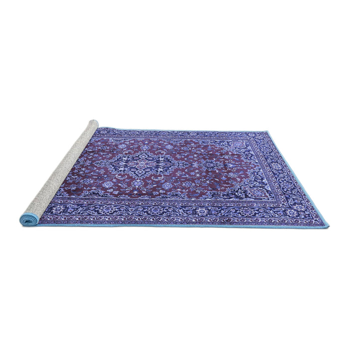 Sideview of Machine Washable Persian Blue Traditional Rug, wshtr2811blu