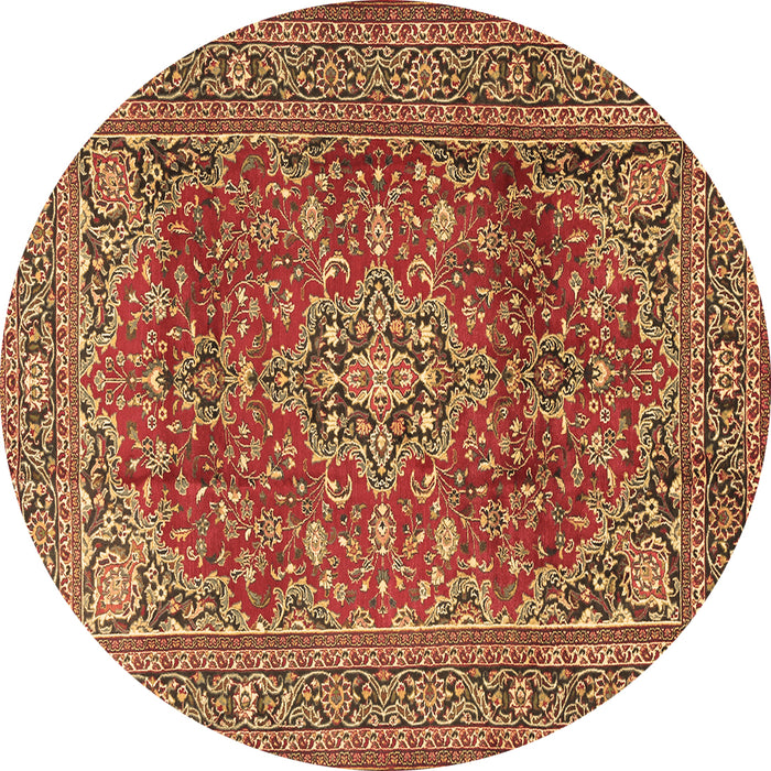 Round Machine Washable Persian Brown Traditional Rug, wshtr2811brn