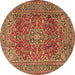 Round Machine Washable Persian Brown Traditional Rug, wshtr2811brn