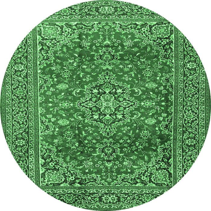 Round Persian Emerald Green Traditional Rug, tr2811emgrn