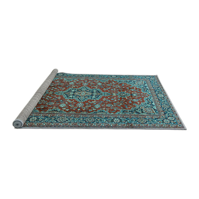 Sideview of Machine Washable Persian Light Blue Traditional Rug, wshtr2811lblu