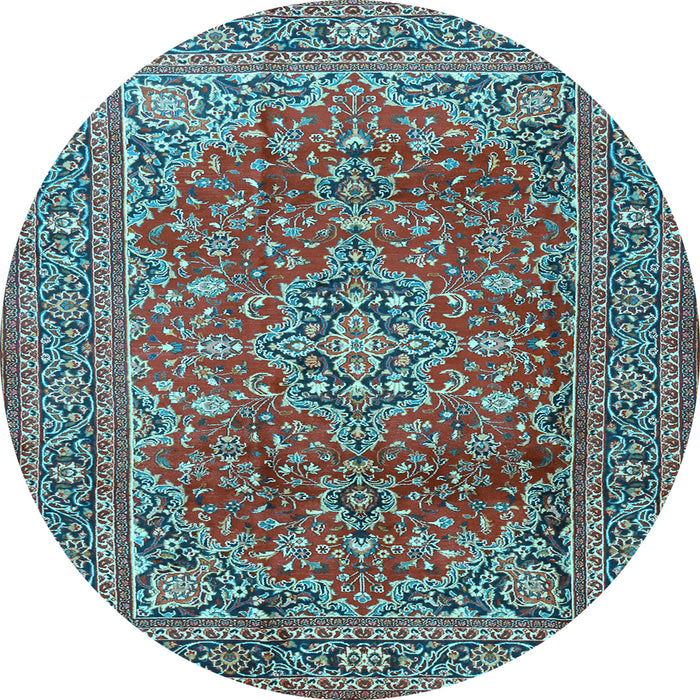 Round Machine Washable Persian Light Blue Traditional Rug, wshtr2811lblu