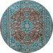 Round Machine Washable Persian Light Blue Traditional Rug, wshtr2811lblu