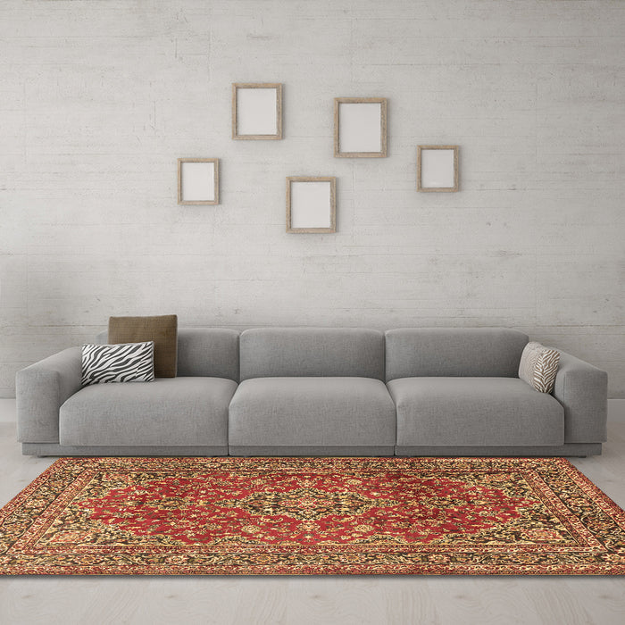 Machine Washable Persian Brown Traditional Rug in a Living Room,, wshtr2811brn